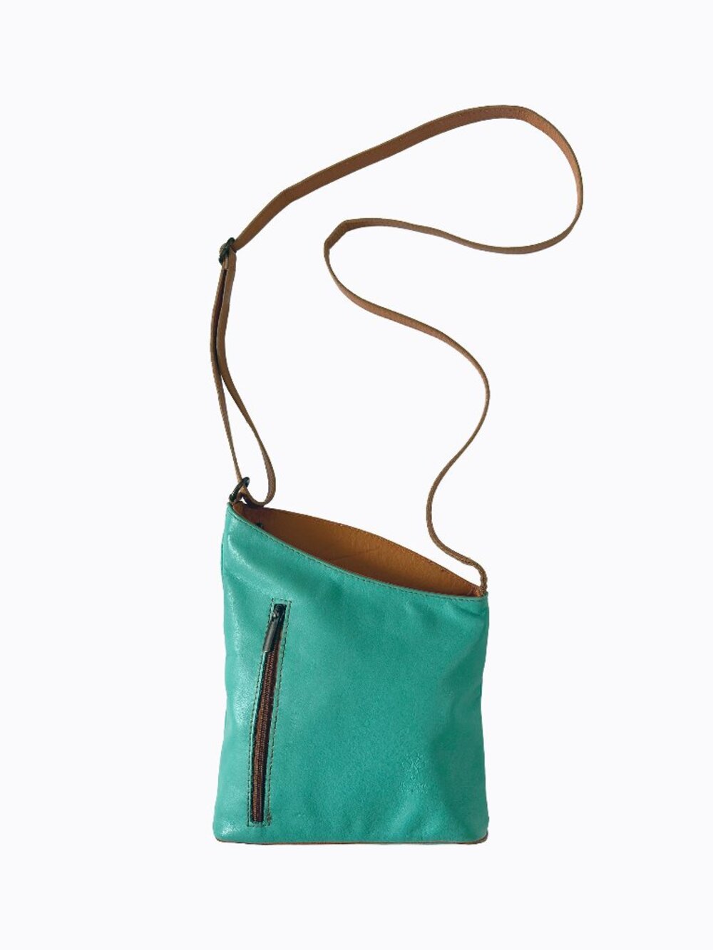 Vtg Y2K Vera Pelle Italian Leather Crossbody Bag Turquoise Teal Asymmetric Purse